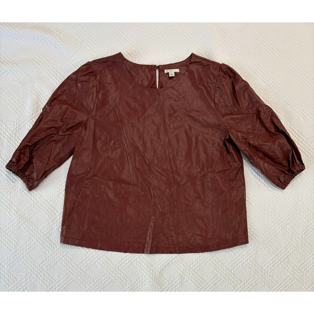C Est. 1946 Women's Brownish Red Faux Leather Shirt 3/4 Sleeve Fall  Large